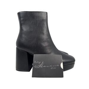 Vintage Havana Bayside Platform Bootie Womens 8.5 Black Leather Chunky Heel Sq